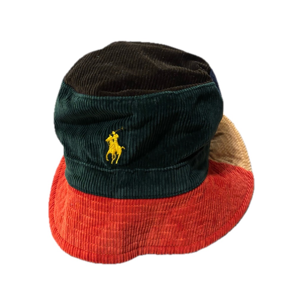 Polo Ralph Lauren Mens Colorblock Corduroy Bucket Hat L/XL Multi Color Pony Logo